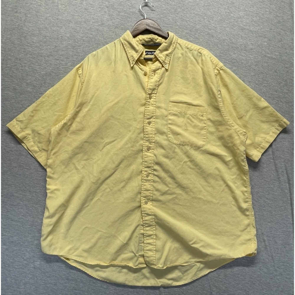 Nautica Shirt Men XL Yellow Cotton Embroidered Logo Pleated Collared Button Down